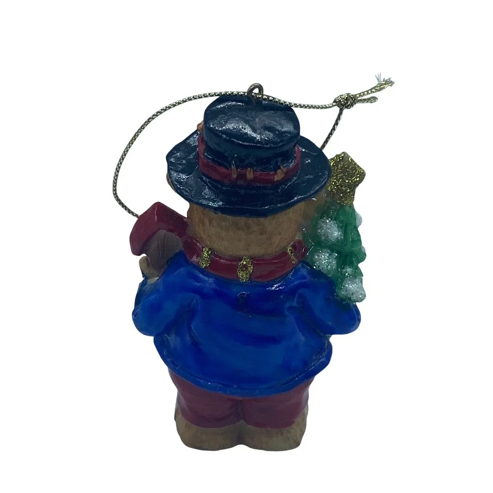 Vtg Teddy Bear Christmas Ornament Resin Figurine Tree Birdhouse Glitter 3